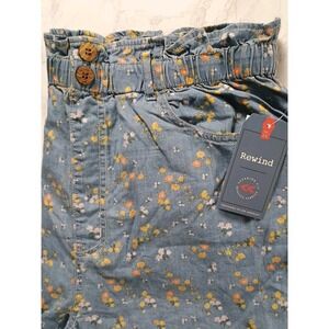 NWT Rewind Women's Blue Floral Paperbag Waist Denim Shorts Kohl's